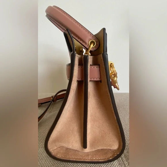TORY BURCH LEATHER AND SUEDE SMALL TOP HANDLE BAG